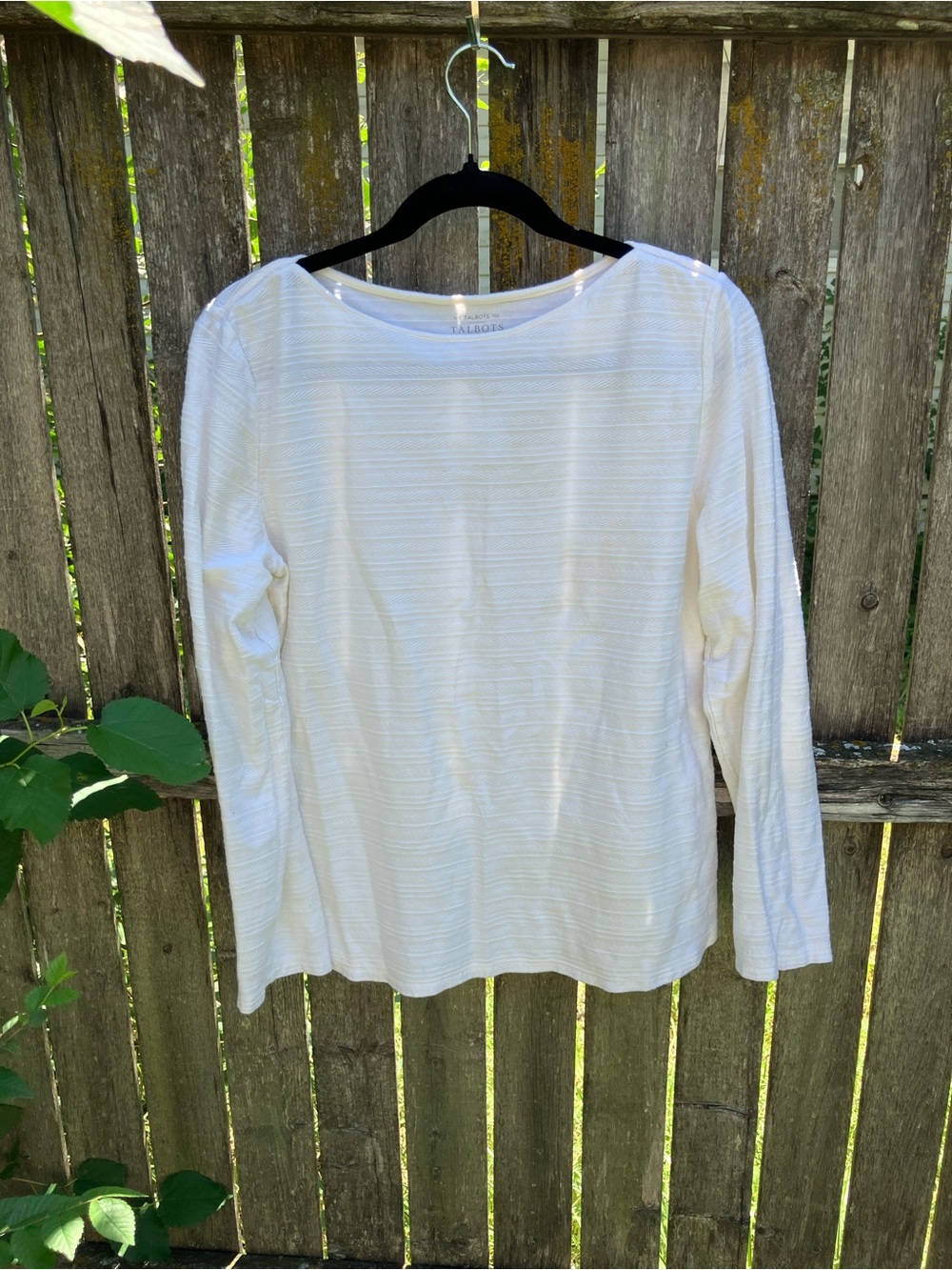 Talbots Cream Long-Sleeve Boatneck Textured Knit Top